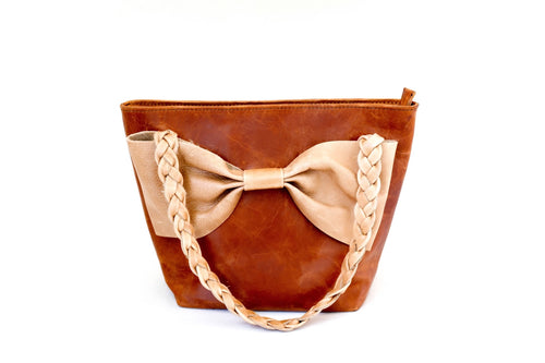 leather handbag with bow